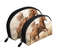 I cuccioli di cavalli due corrono, Borsa per trucco a conchiglia Portamonete da donna Borsa da toilette piccola Borsa per cosmetici 2 pezzi
