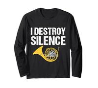 I Destroy Silence Funny French Horn Band Detti Musicista Maglia a Manica