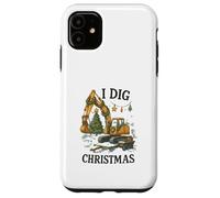 I Dig Christmas Excavator Tree Lights Construction Holiday Custodia per iPhone 11