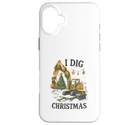 I Dig Christmas Excavator Tree Lights Construction Holiday Custodia per iPhone 16 Plus