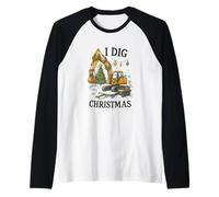 I Dig Christmas Excavator Tree Lights Construction Holiday Maglia con Maniche Raglan