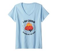 I Do Cardio To Burn off The Crazy Funny Fitness Citazione Maglietta con Collo a V, Donna, Celeste, XXL