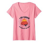 I Do Cardio To Burn off The Crazy Funny Fitness Citazione Maglietta con Collo a V, Donna, Rosa, S