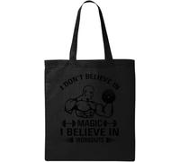 I Don't Believe in Magic I Believe in Workouts Borsa tote in cotone ecologico naturale nero, Nero , Taglia unica