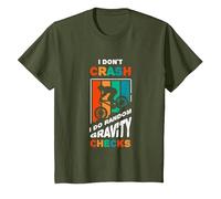 I Don't Crash I Do Random Gravity Checks Mountain Bike Maglietta, Bambini, Oliva, 10 Anni