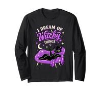 I Dream of Witchy Things Gatto Nero Strega Halloween Maglia a Manica