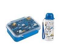 I-Drink - Bundle Lunch box + Borraccia Tritan 400ml, per Bambini, Porta Merenda, Picnic, Scuola, Senza BPA, con Disegni di Infanzia (Truck)