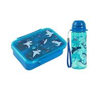 I-Drink - Bundle Lunch box + Borraccia Tritan 400ml, per Bambini, Porta Merenda, Picnic, Scuola, Senza BPA, con Disegni di Infanzia (Squalo)