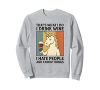 I Drink Wine Hate People Know Things Divertente Sarcastico Unicorno Felpa