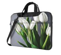 I fiori bianchi dei tulipani stampano le borse convenienti del computer portatile elegante e protettivo di stile unico, Nero , 14 inch