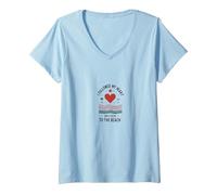 I Followed My Heart To The Beach Summer Love Citazione Maglietta con Collo a V, Donna, Celeste, S