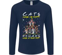 I Gatti Mi Rendono Felice Divertente Natale Uomo Manica Lunga T-Shirt