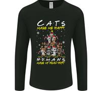 I Gatti Mi Rendono Felice Divertente Natale Uomo Manica Lunga T-Shirt
