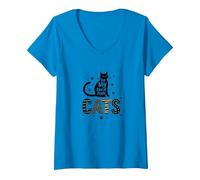 I Gatti Sono Il Mio Tipo di Persone - Amante felino Maglietta con Collo a V, Donna, Zaffiro, L