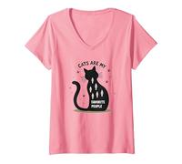 I Gatti Sono Le Mie Persone preferite - Amante felino Maglietta con Collo a V, Donna, Rosa, XXL