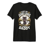I Get My Good Looks from Daddy Black Cat Kitten Lover Maglietta Premium