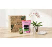 I GIARDINI DI GIULIA - Kit Rinvaso Orchidee con Vaso Trasparente 14cm, Sottovaso, Terriccio Specifico con Bark e Concime Tutto Incluso