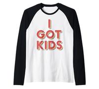 I Got Kids 3D retrò Tipografia Umorismo Genitori Famiglia Maglia con Maniche Raglan