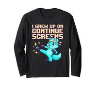 I Grew Up On Continue Retro Gaming Umorismo Videogioco Maglia a Manica