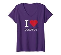 I Heart Coconut, I Love Coconut Maglietta con Collo a V, Donna, Viola, L