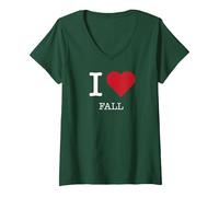 I Heart Fall, Amo l'autunno Maglietta con Collo a V, Donna, Verde Foresta, XXL