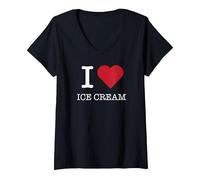 I Heart Ice Cream, I Love Ice Cream Maglietta con Collo a V, Donna, Nero, M
