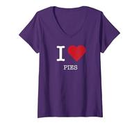 I Heart Pies, I Love Pies Maglietta con Collo a V, Donna, Viola, L