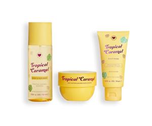 I Heart Revolution, Tropical Caramel Bath & Body Gift Set, Set Mini All-In-One per Capelli e Corpo per l'Estate, Profumo Dolce, Vegano e Non Testato su Animali