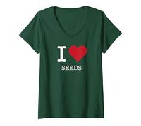I Heart Seeds, I Love Seeds Maglietta con Collo a V, Donna, Verde Foresta, L