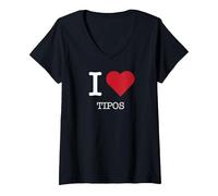 I Heart Tipos, I Love Tipos Maglietta con Collo a V, Donna, Nero, L