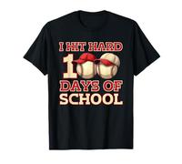 I Hit Hard 100 Days of School Baseball Bambini Ragazzi Maglietta