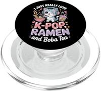 I Just Love K-Pop Ramen and Boba Tea Cute Cat Graphic PopSockets PopGrip per MagSafe