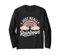 I Just Really Love with Rainbows Pastello Carino Nuvole Arcobaleno Maglia a Manica