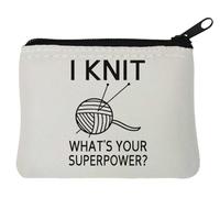 I Knit What Is Your Superpower - Portamonete in neoprene con grafica divertente, 10 x 11 cm, colore: Bianco, bianco, Taglia unica