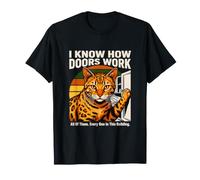 I Know How Doors Work Funny Office Cat Citazione Maglietta