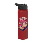 I Know I throw Like A Girl Try To Keep Up Funny Cornhole Stainless Steel Insulated Water Bottle