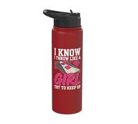 I Know I throw Like A Girl Try To Keep Up Funny Cornhole Stainless Steel Insulated Water Bottle