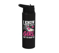 I Know I throw Like A Girl Try To Keep Up Funny Cornhole Stainless Steel Insulated Water Bottle