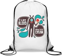 I Like Blood and Ice Cream Cute Vampire Graphic Gym Sack Casual Drawstring Bag Bianco