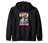 I Like Cats And Coding Programmer Passion Tech Felpa con Cappuccio