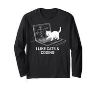I Like Cats & Coding Programmer Cat Laptop Maglia a Manica