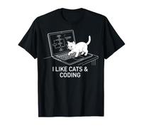 I Like Cats & Coding Programmer Cat Laptop Maglietta