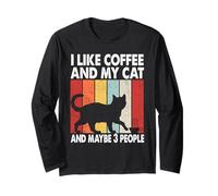 I Like Coffee And My Cat Maybe 3 People Vintage Bengal Cat Maglia a Manica