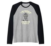 I Like My Bourbon And My Smoker Divertente Barbecue Bere Maglia con Maniche Raglan