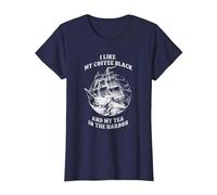 I Like My Coffee And Tea in The Harbor Funny Maglietta, Donna, Navy, 3XL