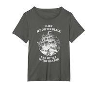 I Like My Coffee And Tea in The Harbor Funny Maglietta, Donna Plus-Size, Asfalto, 1X