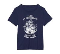 I Like My Coffee And Tea in The Harbor Funny Maglietta, Donna Plus-Size, Navy, 5X