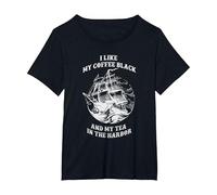 I Like My Coffee And Tea in The Harbor Funny Maglietta, Donna Plus-Size, Nero, 1X