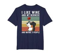I Like Wine Berner Cane da Senna, Retro Vintage Cane Maglietta, Uomo Taglie Grandi, Navy, 2X Tall