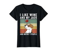 I Like Wine Jack Russell Terrier Retro Vintage Cane Maglietta, Donna, Nero, L